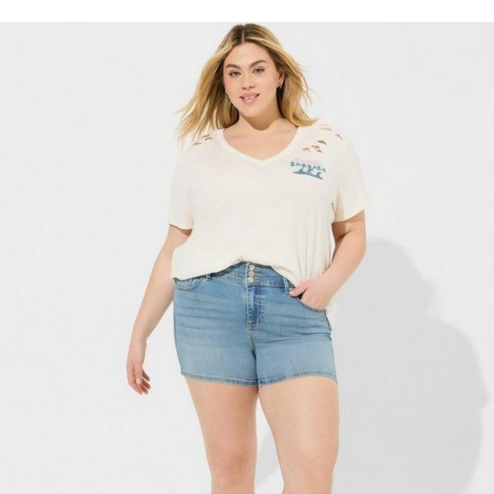 Torrid Santa Barbara Relax Fit Heritage Jersey Distressed Tee sz 2 NWT